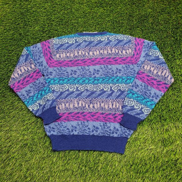 Vintage 80s MOD Sweater Womens S/M 18x23 Blue - Picture 2 of 9